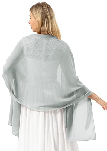 bridesmay Damen Halstuch Sommer Schal Festliche Stola für Abendkleid Hochzeit Chiffon Silk Scarf Silber Silver Grey L