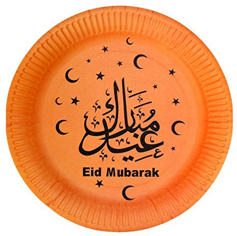 Robelli x 10 Ramadan Kareem/Eid Mubarak Jetable Papier/Carton Plaques - Orange Eid Mubarak