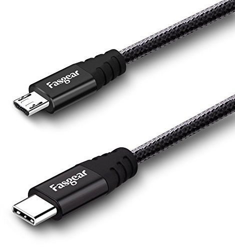 Fasgear USB C auf Micro USB Kabel Kurz 30cm,Ladekabel und Datenkabel Nylon Geflochtenes,Typ C auf Micro USB Kabel,Kompatibel für Sam-sung Galaxy S7/S5/J3/5/J7/Note 5,HTC One/10,Hua-wei,Kindle(Schwarz)