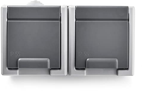 FAMATEL – Doppelsteckdose | Für den Einbau | Serie Aquant 55 | IP55 | Kindersicherung | Diese Steckdose ist wasserdicht | Leicht installierbares Produkt | Aluminium | Grau