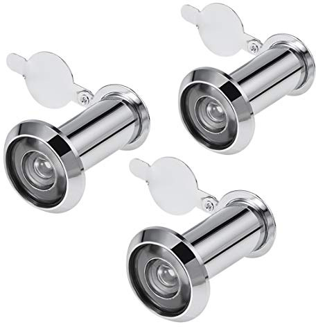 uxcell Door View, Solid Brass 220-degree Door Viewer Peephole with Cover for 1-1/2 to 2-1/4 Inch Thick Doors, Polished Chrome Finish, 3Pcs