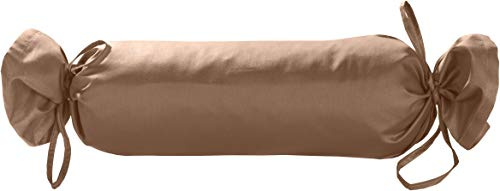 Mako Satin Baumwoll Nackenrollen Bezug 15x40 - Nackenrollenbezug mit Verschlussbänder aus 100% Baumwolle - Kissenrolle weich Überzug einfarbig Hellbraun - Made in EU