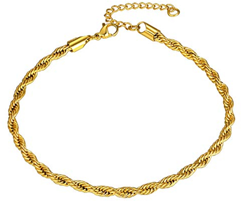 ChainsHouse gold fußkettchen aus Edelstahl herren Kordelkette fußschmuck damen armband 21cm armschmuck als Valentinstag/Geburtstag Geschenke