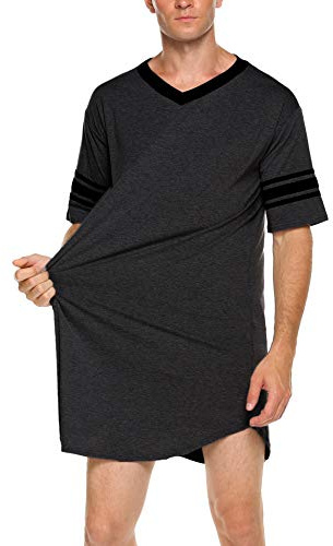 Ekouaer Men's Cotton Nightgown Loose Nightshirt Short Sleeve Loungewear Pajamas(Dark Grey,XXL)