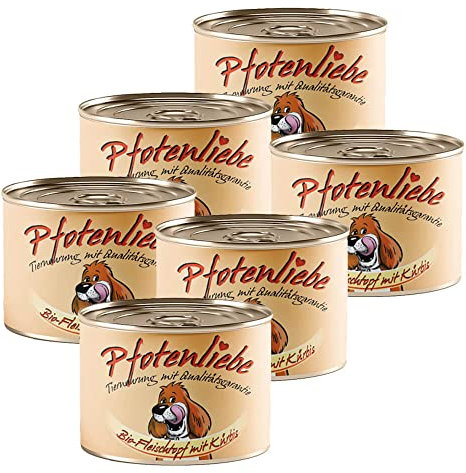 Pfotenliebe® Bio-Nassfutter für Hunde, Bio-Fleischtopf mit Kürbis, ohne Chemie und mit Qualitätsgarantie, getreidefrei, 6 x200g (Dose)