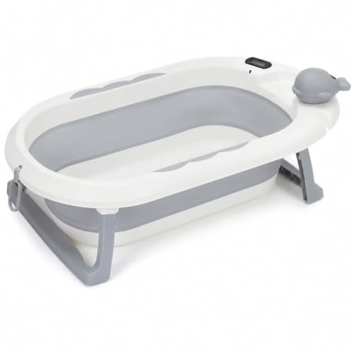 Fillikid Baby Badewanne, faltbare Badewanne ab Geburt | Ab Geburt, Abflussstöpsel mit Thermometerfunktion, Kunststoff