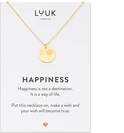 LUUK LIFESTYLE Collana con Ciondolo cerchio I fiore I soffione in Acciaio Inossidabile e carta HAPPINESS, Yoga Gioielli Donna, Amicizia, Amore, Regali per Lei, Madre, Portafortuna, Oro (50cm c.)
