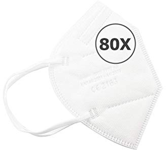 TBOC Mascherine FFP2 - [Pack 80 Unità] Maschere Usa e Getta [Bianco] 5 strati [Non Riutilizzabili] Pieghevoli Traspiranti con Clip per il Naso [Certificato e Approvato CE 2163] Qualità Premium