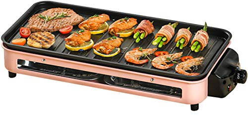 0℃ Outdoor Barbecue Électrique BBQ Plancha Electrique Barbecue à 2 Couches Grill Electrique de Table Convient pour Balcon Interieur Exterieur, Contrôle de Température à 5 Vitesses, Matériel Sain,Rose