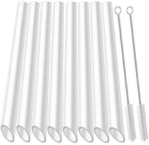 ALINK Reusable Clear Boba Straws, 13 mm x 10.5 in, Jumbo Hard Plastic Smoothie Straws for Bubble Tea, Popping Pearls, Pack of 8 with 2 Cleaning Brush