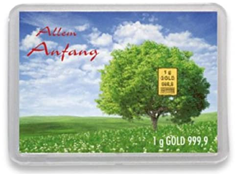 Goldstücke24 Goldbarren 1g – Geschenk Motivbox “Allem Anfang wohnt ein Zauber inne” Tolle Geschenkidee - Feingold 999,9