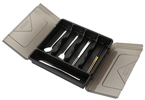 AKOLAFE Besteckkasten mit Deckel Kunststoff Besteckkasten für Schubladen Schwarz Besteck Organizer Erweiterbare Cutlery Besteckkoffer Camping Besteckeinsätze für Wanden, Picknick, Wohnwagen, Kantine