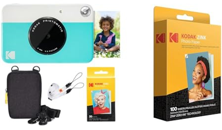 KODAK Pacchetto Base per Fotocamera istantanea Printomatic (Blu) + Carta Zink (20 Fogli) & Carta fotografica Zink Premium 2x3 pollici (100 fogli) compatibile con fotocamere e stampanti