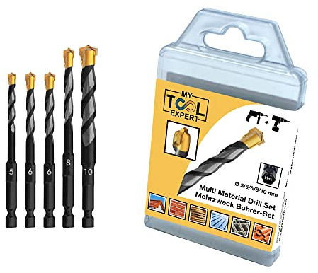 Ultimate Professional - Set di 5 punte da trapano multimateriale, 5,6,8,10 mm, esagonale, 9 rotanti e ad impatto, multiuso, per mattoni, piastrelle, legno, plastica, metallo, 5,6,8,10 mm