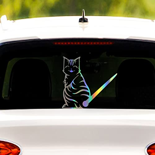 Iprokiu Cute Cat Rear Wiper Sticker Funny Animal Cat Moving Tail Waving Wiper Sticker for Car Rear Window Sticker Cat Decal Waterproof Rear Windshield Wiper Decal Car Styling (Dazzle Color)