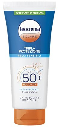 Leocrema - Sonnencreme LSF 50+, für empfindliche Haut, Dreifach-Sonnenschutz, parfümfrei, wasserfest, 200 ml