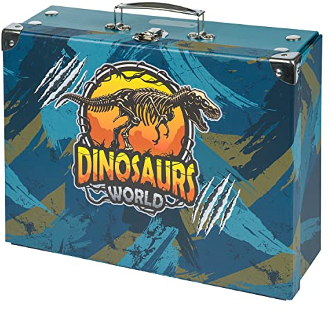 Baagl Kinderkoffer für Spielzeug und Schulbedarf, Pappkoffer, Spielzeugkoffer, Spielkoffer, Faltbarer Kinder Koffer, Faltkoffer, Klappkoffer mit Metalgriff (Dinosaurs World)