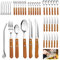 Daily Treasures Set di posate da 36 pezzi, posate in acciaio inox con manici in legno, utensili di alta qualità, forchetta e cucchiaio, con coltello da bistecca, servizio di paglia per 6 persone