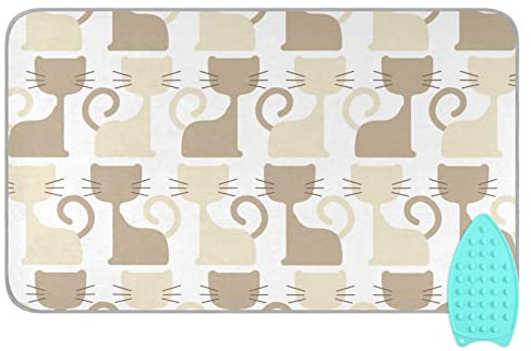 linqin Reise-Bügelmatte mit Silikon-Pad, Beige braune Katzen, hitzebeständig, Bügelbrettbezug und Pad für Trockner, Waschmaschine, Tischplatte, 119 x 71 cm