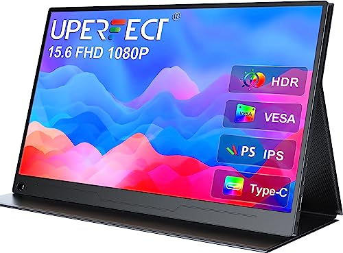 UPERFECT Portable Monitor FHD 1080P 15.6 Inch Monitor IPS Display Matte Screen, with Standard HDMI/Type-C, Support VESA, Second Display for Laptop/PC/PS/Phone, with Smart Cover