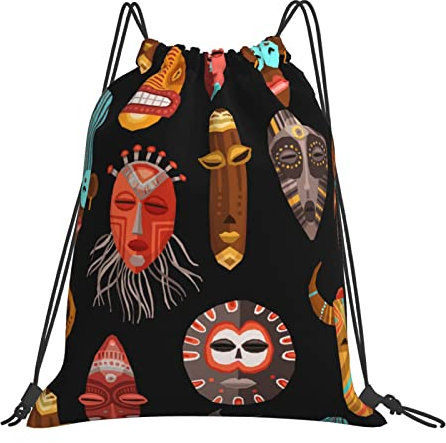 BAAROO Barn Door Damen Turnbeutel mit Kordelzug Herren Sport Rucksack Leichte Strandtasche Wiederverwendbare Einkaufstasche Afrikanisches Ritual Ethnic Tribal Einheitsgröße, #1439