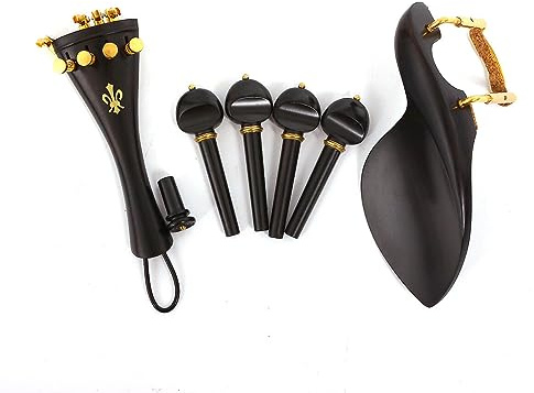 WUQIMUSC 1 Satz Geige Teile Ebenholz Peg Kinnhalter Saitenhalter Endpin Violine Zubehör (Ebenholz-Messing-Teile)