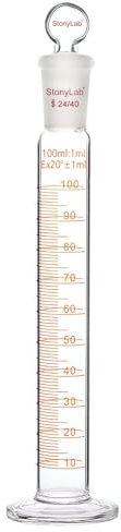 stonylab Bécher Gradué avec Bouchon, Bécher Gradué en Verre Borosilicaté Épais de 100 ml avec Joint Standard 24/40 et Bouchon à Tête Plate, 1 Pack
