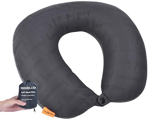 TREKOLOGY Inflatable Neck Pillow for Travel, Blow Up Neck Pillow for Travel with Removable Cover