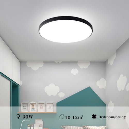 Skeadex Plafonnier LED, Moderne Plafonnier ronde, 4000K lampe de chambre, pour balcon chambre cuisine buanderie couloir plafonniers (Noir, 30CM)