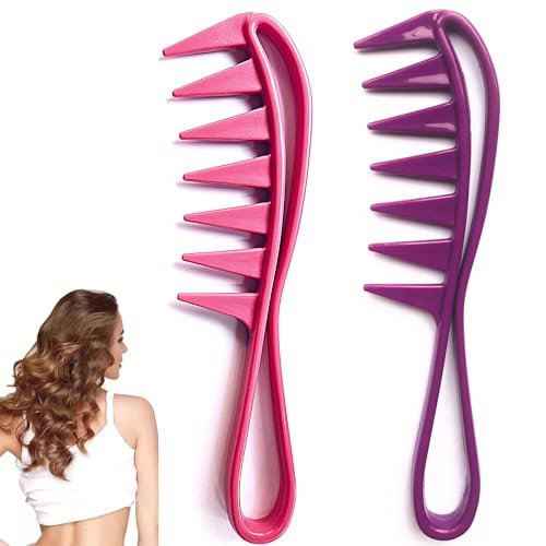 Peigne Cheveux Dent Large Pour Démêlant Cheveux Bouclés, Lisses, Frisés, Afro, Barbe Antistatique, Résistant À La Chaleur À Coiffure Professionnel, Brosse Homme, Femme Ou Enfant (ROSE ET VIOLET)