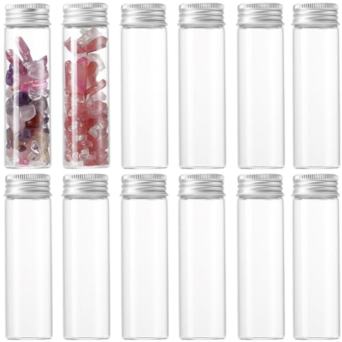 SUNNYCLUE 16 pezzi piccoli barattoli in vetro da 50 ml provetta con fondo piatto e tappo a vite in alluminio trasparente, mini reagenti in vetro trasparente per fiumi