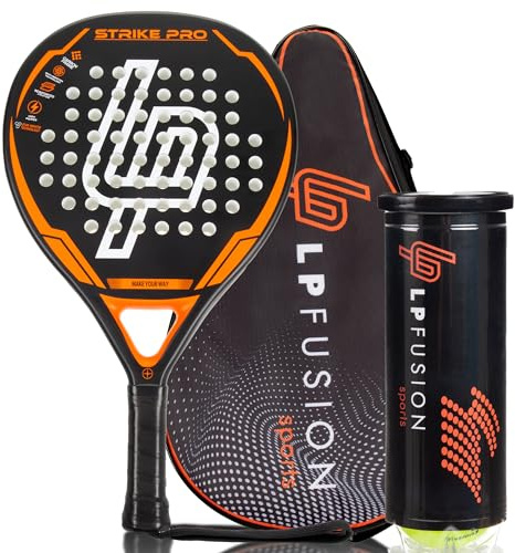 LP Carbon Strike Pro Racket for Adults with Padel Bag & Ball Set - for Technically Savvy Players - Light Power & Precision (1 Pc & Set) (Black, Racket + Bag + Ball Tube)