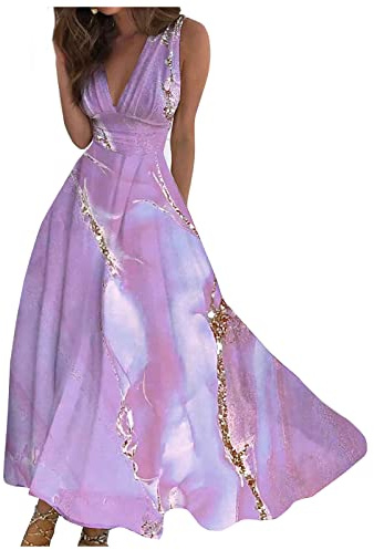 Robe Longue Femme 2026 Robe Florale à col en V Chic et Elegant Robe de Plage bohème sans Manches Robe Été Décontractée Imprimé