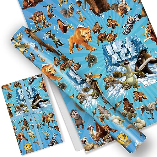 HOOKTA 5 Stück Ice Age Geschenkpapier 51 x 75 cm Kraftpapier Langlebig Ice Age Geschenkpapierbögen für Kindergeburtstage Party Festliche Dekoration (Blau)
