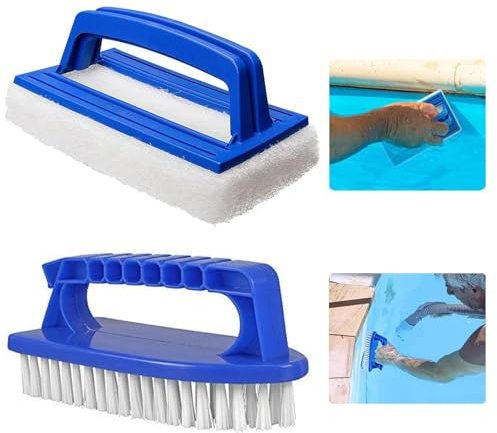Pool Bürste, Handbürste, Schmutzradierer, Radierschwamm Schmutzradierer, 2er Set Poolreinigungsbürsten mit Griff, 15x6,8cm & 16x10cm, schmutzradierer Wand für Pool, Bad, Spa und Küche
