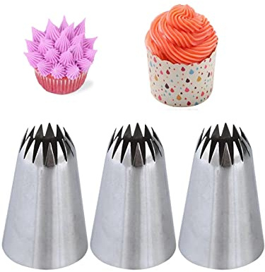 Seamless French Star Nozzle - 6B Open Star Piping Tip, 3 Pcs