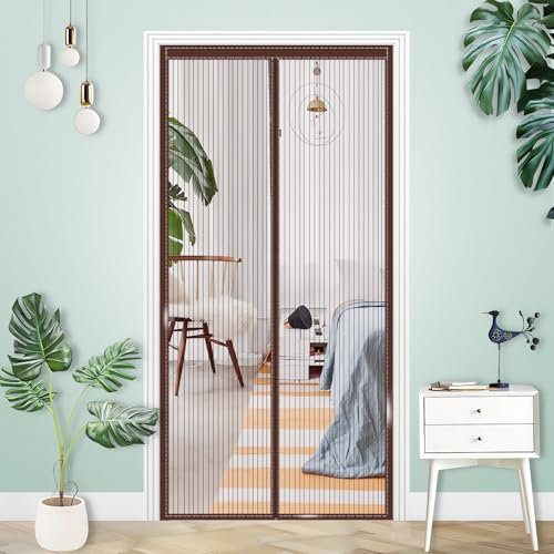 Cortina magnética antiinsectos, 110 x 195 cm, ideal para puerta de balcón, puerta de bodega, puerta de terraza (corte en altura y anchura) gracias al montaje fácil, rayas marrones