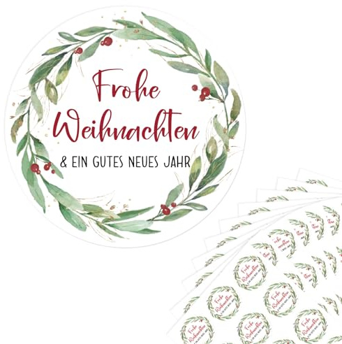BETESSIN Aufkleber Weihnachten - 120 Stück Frohe Weihnachten Aufkleber - Weihnachtsetiketten Selbstklebend - Weihnachtsaufkleber für Papiertüten und Geschenkverpackungen (⌀4cm)