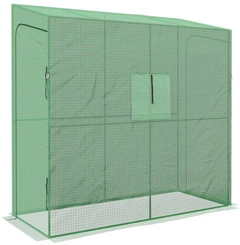 Outsunny Serre de Jardin PE, Serre de Balcon, bâche renforcée 135 g/m², châssis en Acier, 2 Portes zippées enroulables, pour légumes Plantes Fleurs, intérieur et extérieur, 200 x 80 x 200 cm, Vert