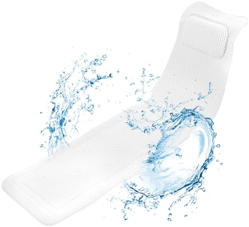 Full Body Bath Pillow Bath Cushion for Head and Neck Rest Ergonomic Bathtub Pillows with 30 Non-Slip Suction Full Body Spa Bath Mattress Cushion Breathable Gifts Bathtub Accessories for Women