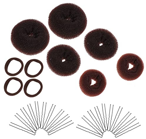 Ipetboom Hair Donut Bun Maker Set 30pcs High Elastic U-shaped Hairpins Ponytail Holders Coffee Color Diy Styling Hair Accessories for Women and Casual Wear