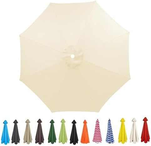 YZTTCD Sonnenschirm Schutzhülle 200cm 270cm 300cm 350cm + 8-Armiger Ersatz-Sonnenschirmstoffbezug Für Den Garten, Wasserdicht Und Mit Uv-Schutz, Beige, 8 Rippen: 200cm/6,5 Fuß