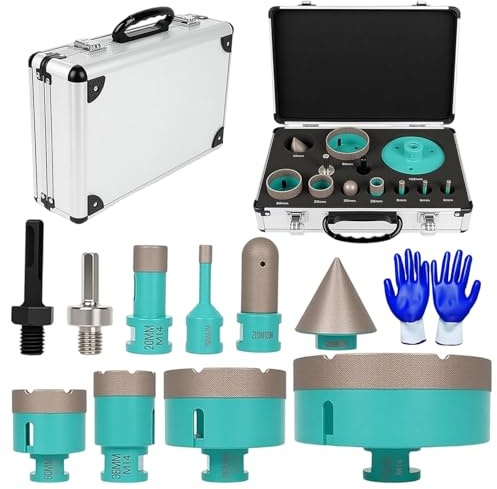 WUDLEP Diamond Tile Hole Saw Kit 12pcs - Diamond Core Drill Bits 6/6/8/20/35/50/68/100mm for Tile Porcelain Ceramic Marble with 20mm Finger Bit and 50mm Chamfer Bit Trimming Holes and SDS/HEX Adapter