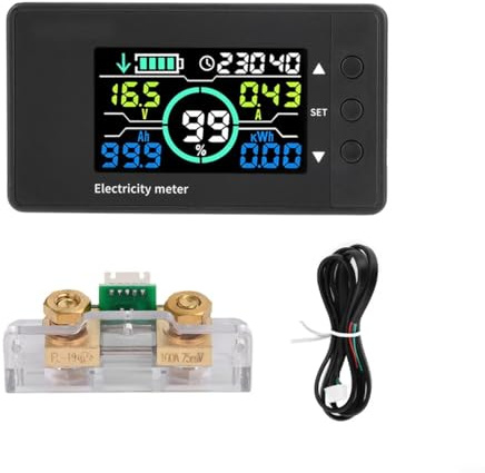 HomeVortex Battery Monitor LCD Display Voltage Meter DC 7.5-100V Current Detector With 32-Bit Control Chip For Motorhome Electric bike Car Solar System Power Supply Test