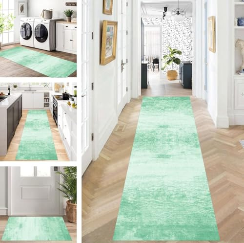 ZUZEKU Teppich Läufer Lang Grün Flur Küche rutschfest waschbar Teppichmatten Modern Design Küchenläufer 120X180cm Küchenteppich Meterware Esszimmer Schlafzimmer Wohnzimmer Schmutzfangmatte