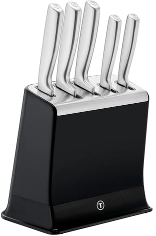 Tefal EverSharp, Set de 5 couteaux en acier inoxydable, Bloc avec affûteur intégré, 5 couteaux, Tranchant durable, K2976S04