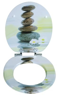 SINOBATH Sedile WC con funzione soft close, coperchio antibatterico in legno MDF, facile da montare, stabile e durevole (motivo fiori di pietra)