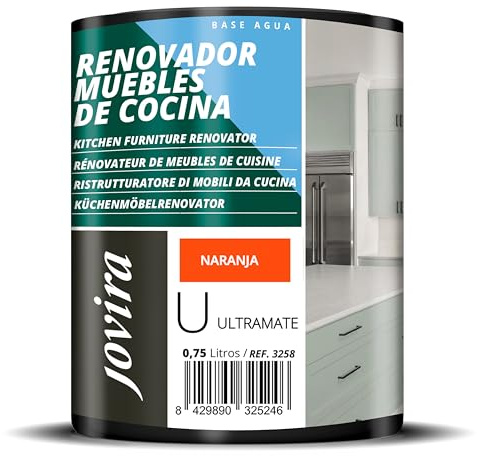 JOVIRA PINTURAS Pintura renovadora para Muebles de Cocina, acabado Ultramate al agua. Especial para renovar muebles de cocina, puertas, baños, etc. (750 ml, Naranja) T