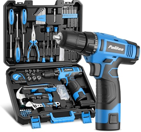 PULITUO Drill Set, 149-Piece Home Tool Set with 12V Pink Cordless Drill, Hand Tool Kits for Women & Men and DIY Enthusiasts, for Home