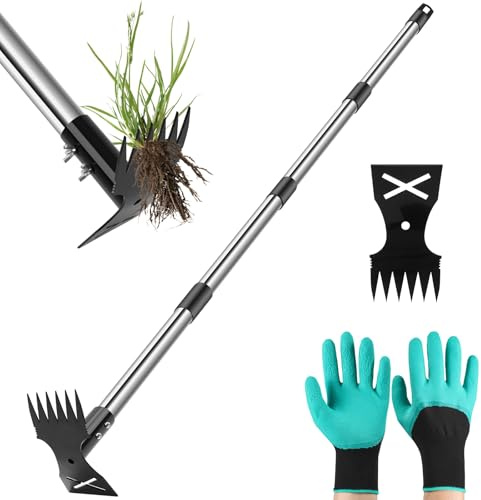BQMEZRNUS Weed Puller Tool with Long Handle - 54 Heavy Duty Manual Weeder & Garden Hoe, 2 in 1 Uprooting Tool for Yard, Lawn, Flower Bed, and Patio, Durable Weed Remover for Gardening (54)